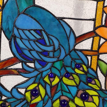 Load image into Gallery viewer, Rectangular Tiffany Stained Glass Peacock Panel with 30" Chain - Handmade Beauty