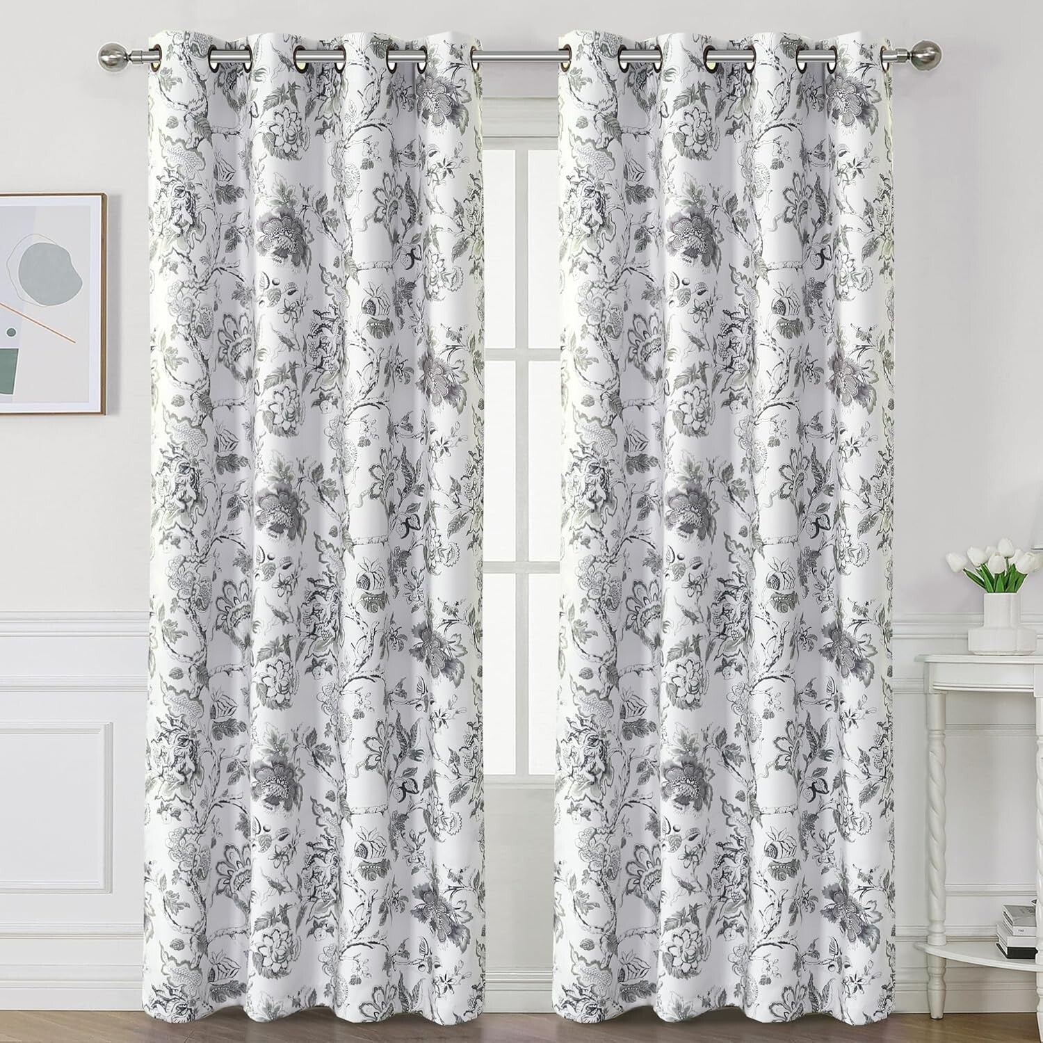 Stylish Blackout Curtains 84" with Floral Print – Energy Saving & Noise Reducing