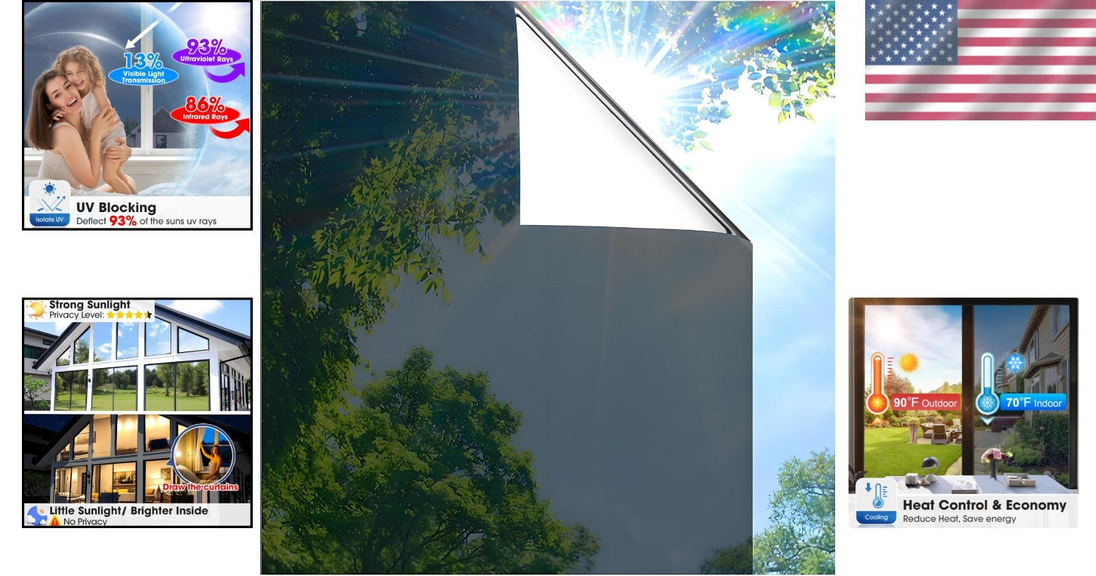 Static Cling Window Film - Privacy Control & Heat Reduction 35.4x78.7 inches