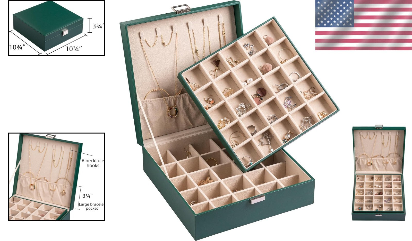 Stylish Dustproof Jewelry Case with 50 Slots for Earrings, Necklaces & Bracelets