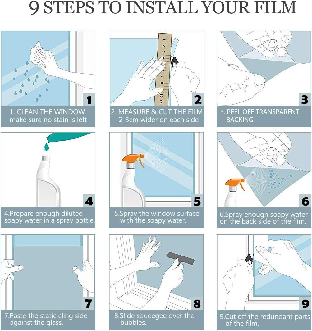 Reusable Static Cling Frosted Window Film - 35.4 x 32.8 Feet for Privacy