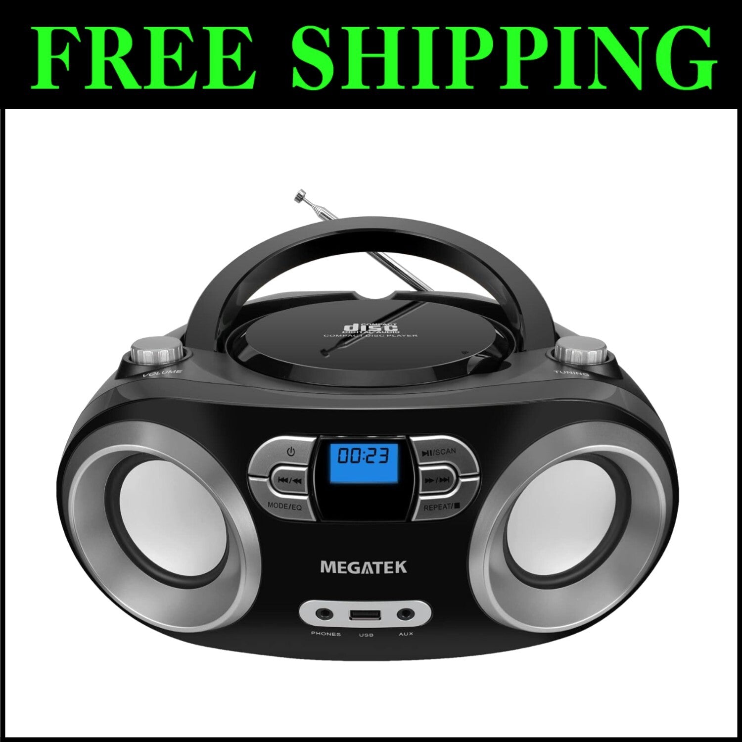 Multi-Functional Portable CD Boombox with USB and AUX - Great Sound Quality