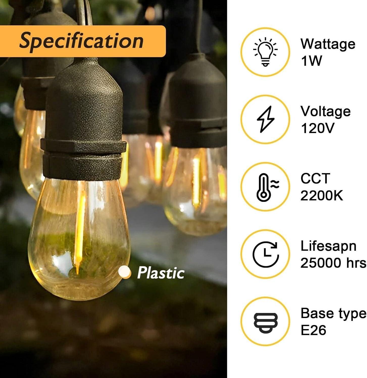 48-Pack Waterproof LED Edison Bulbs - Long-Lasting 1W Warm White Light Solution