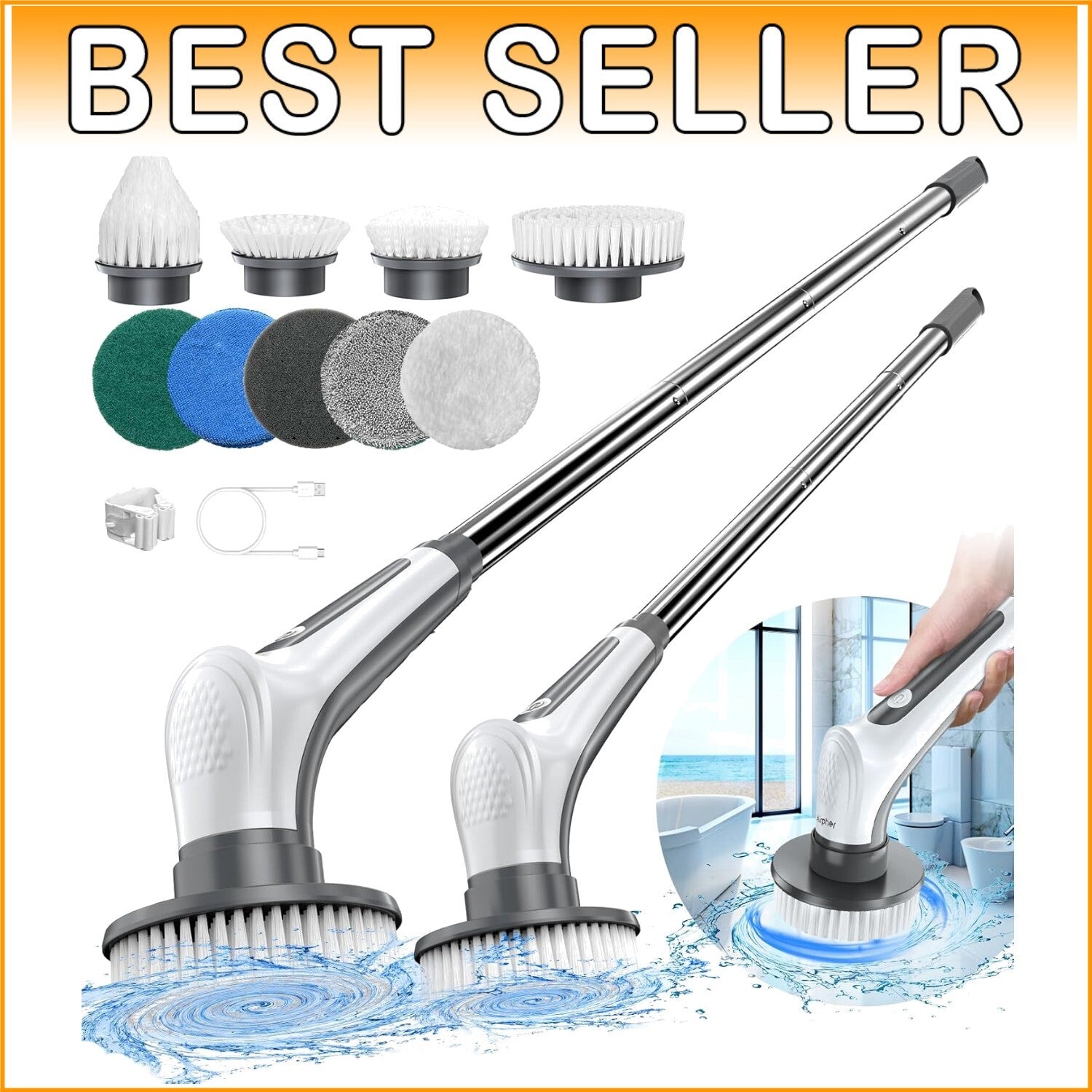 Effortless Cleaning with 10 in 1 Cordless Shower Scrubber - Perfect Gift Idea