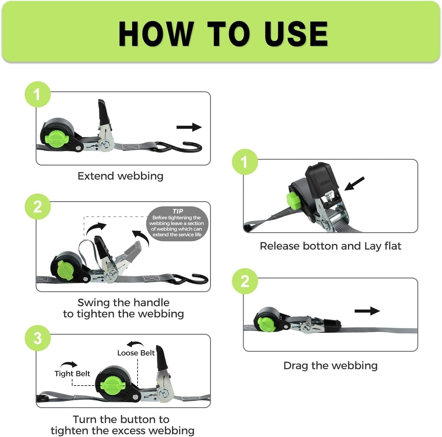 Durable Ratchet Strap Set with Safety Hooks - Ideal for Trucks and Trailers