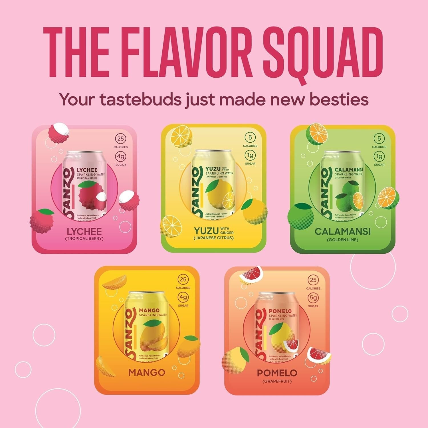 Asian-Inspired Flavored Sparkling Water Variety: 12oz Cans - Vegan & Low Sugar