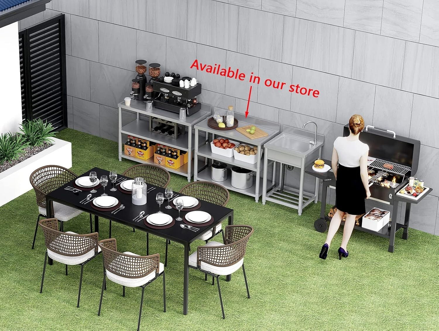 All-in-One 22in Stainless Steel Kitchen Sink Set with Integrated Storage Shelves