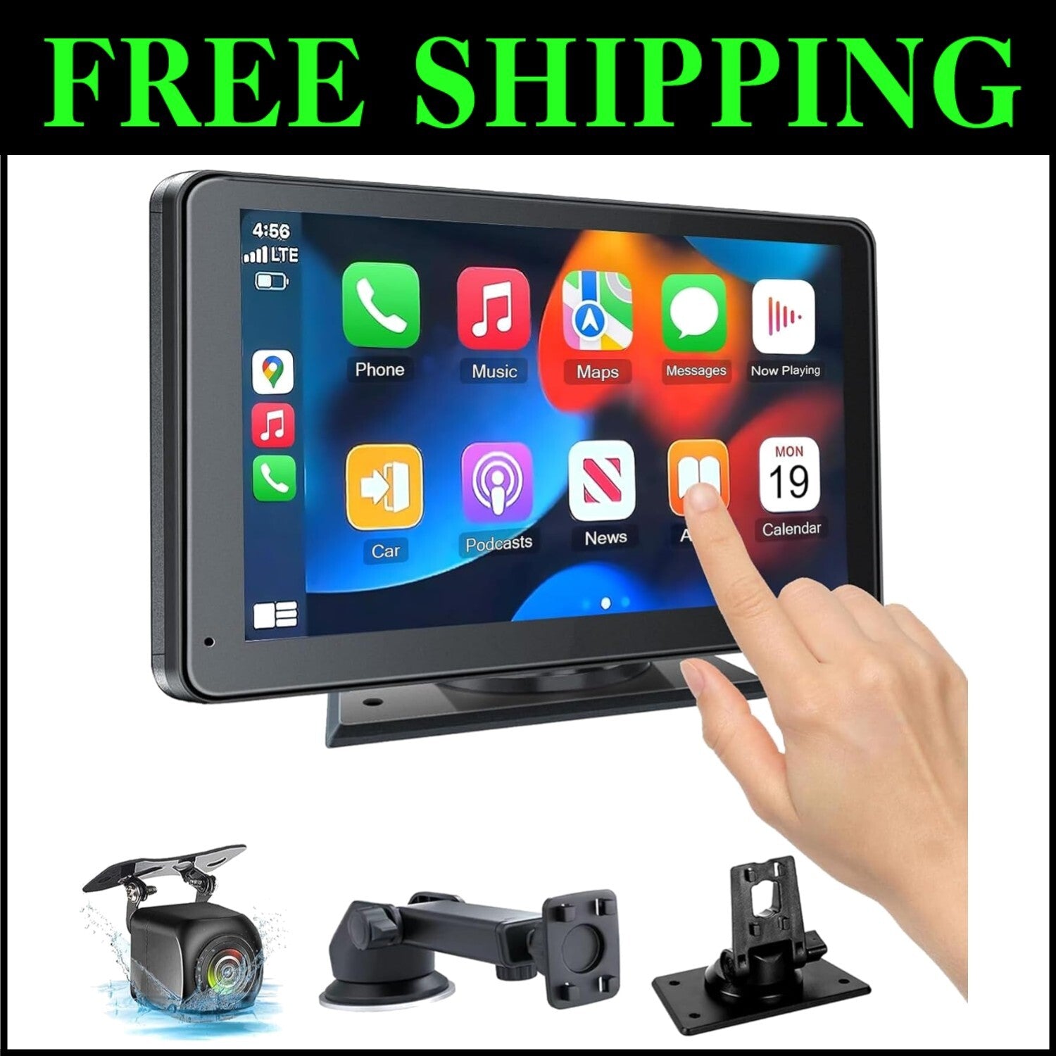 Portable 7-Inch Wireless Carplay Screen with Voice Control & HD Video Features