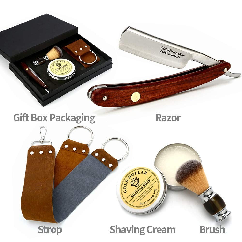 Elegant Retro Straight Razor with Wooden Handle - Complete Barber Shaving Set
