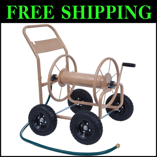 Durable Manual Hose Reel Cart - 300ft Capacity & Smooth Rolling Pneumatic Tires