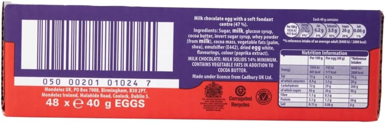 48 Pack of Creme Eggs - Vegetarian Milk Chocolate Eggs for Easter Celebrations