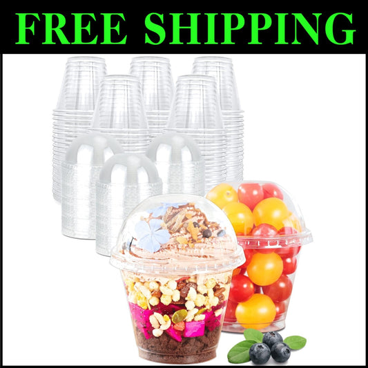 Sturdy 9 oz Clear Disposable Cups with Lids for Ice Cream & Desserts - 200 Count