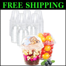 Load image into Gallery viewer, Sturdy 9 oz Clear Disposable Cups with Lids for Ice Cream &amp; Desserts - 200 Count