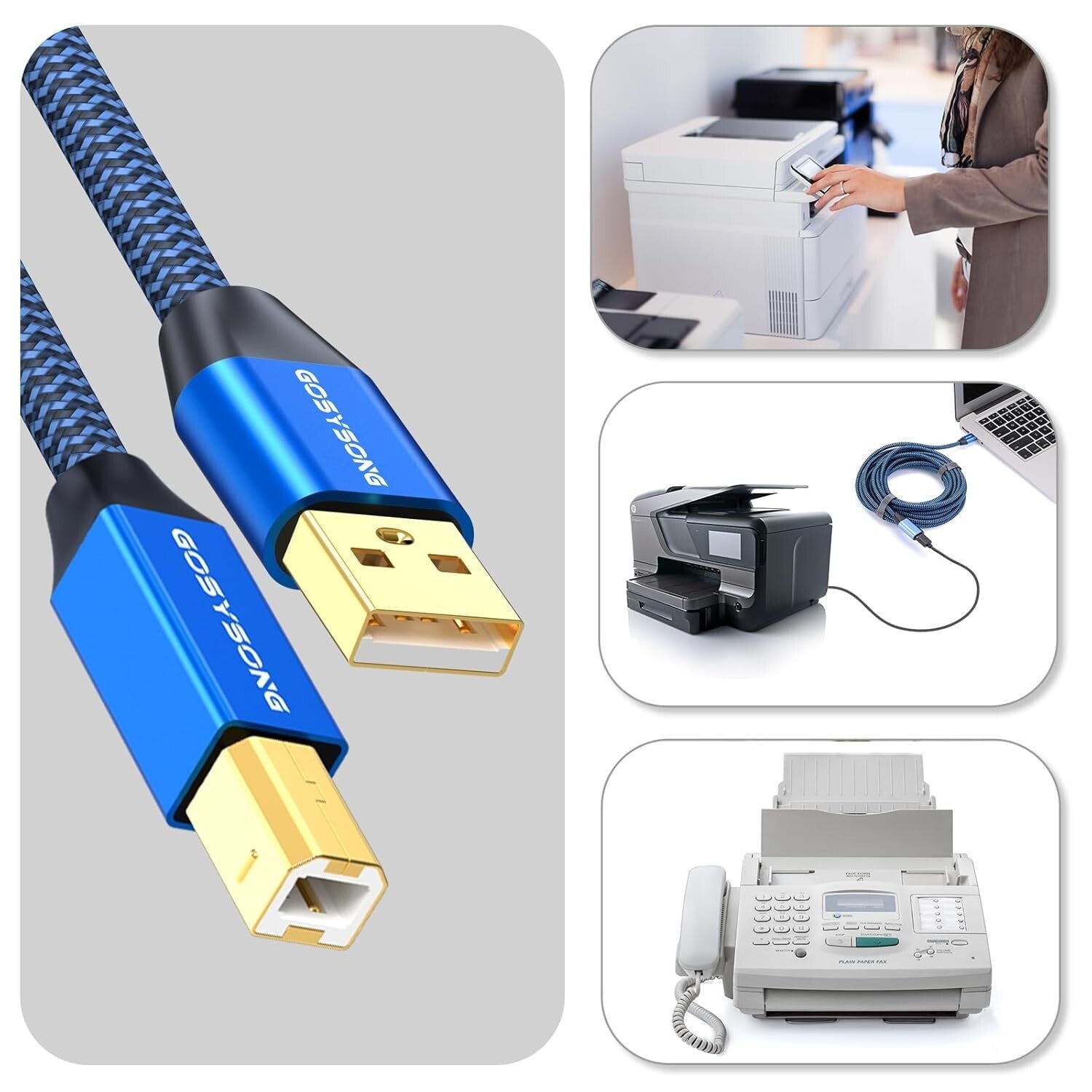 100ft USB 2.0 Type A to B Cable - High-Speed Compatibility with Multiple Devices