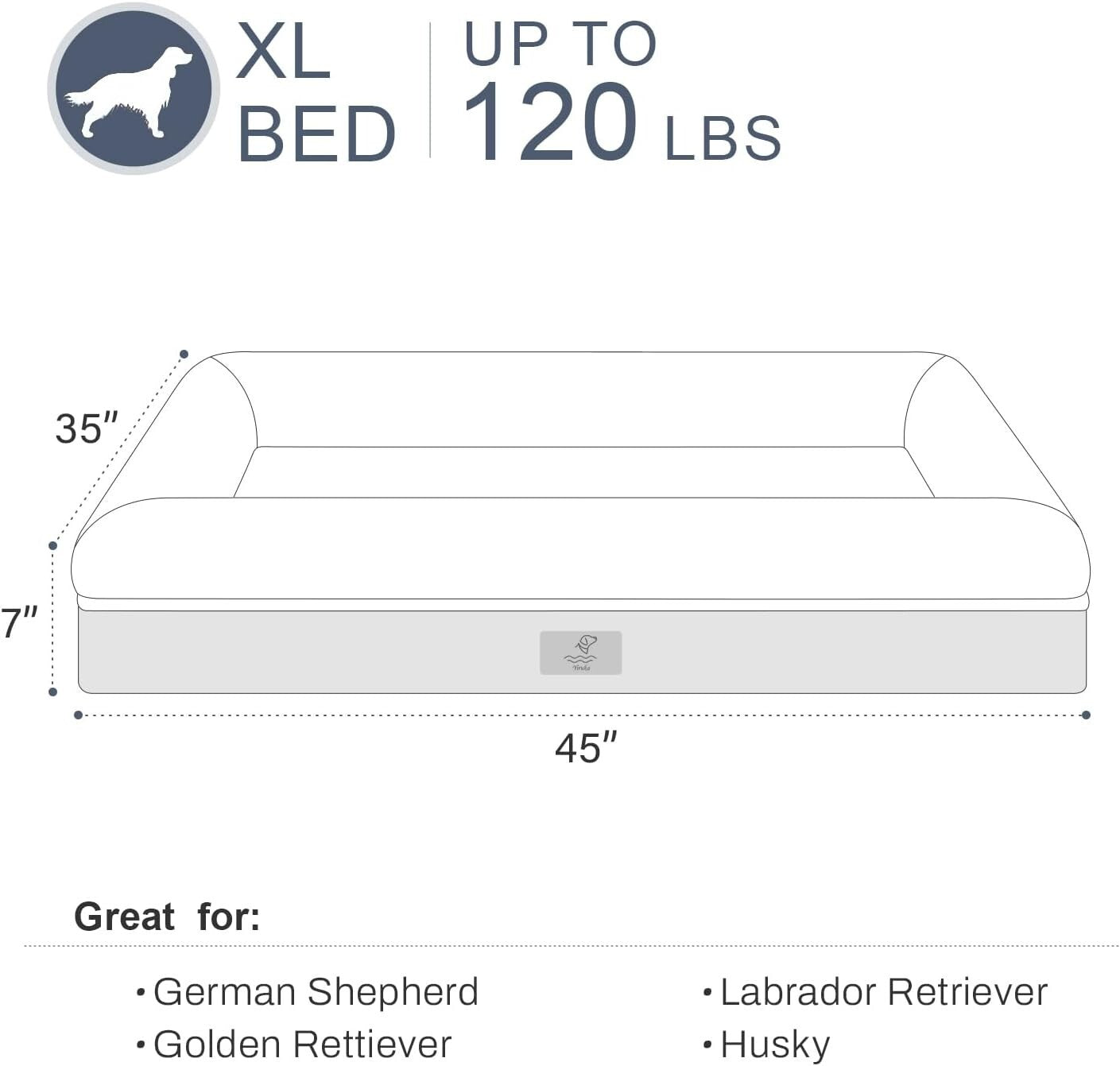 XL Orthopedic Dog Bed with Removable Cover - Waterproof and Non-Slip Grey Design