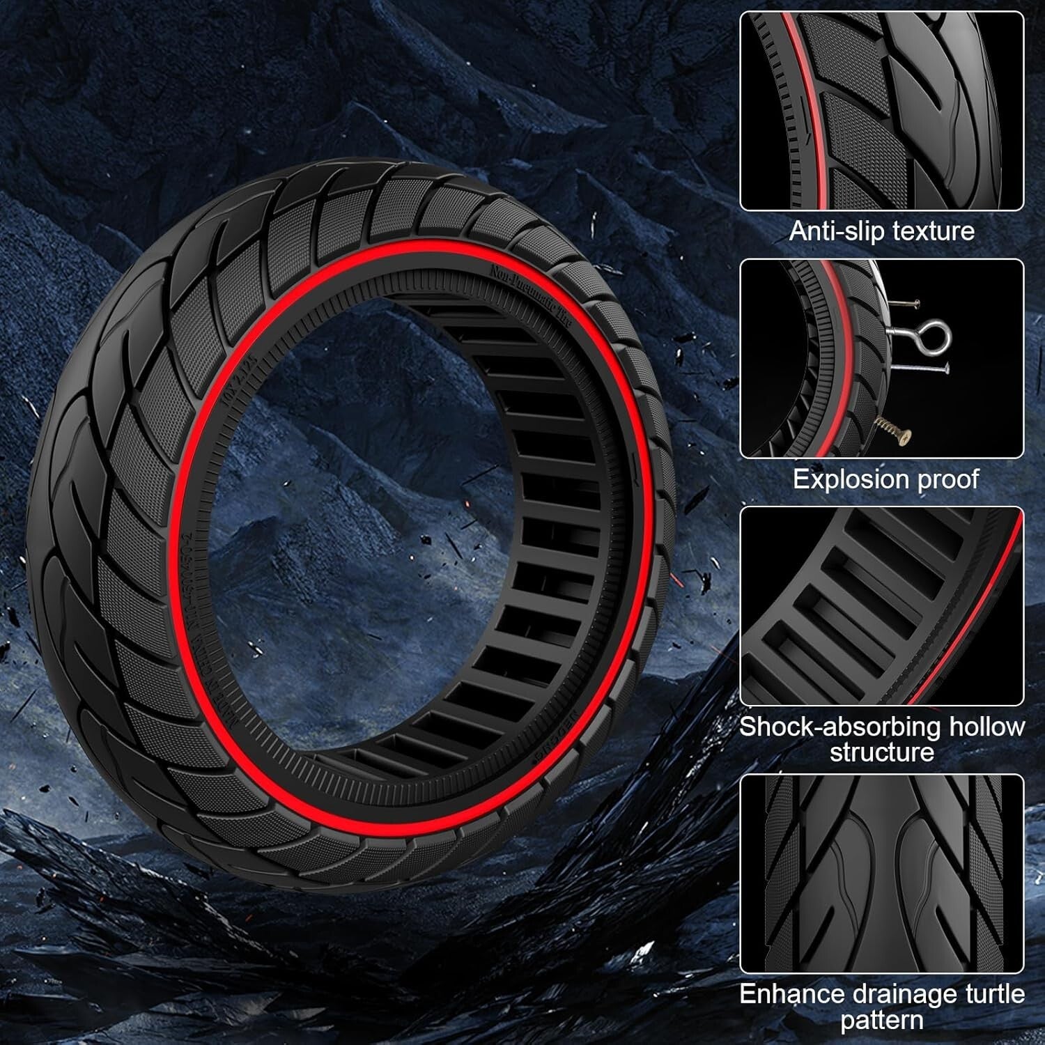 Durable 10x2.125 Solid Rubber Tire - Anti-Puncture for Electric Scooters (2pcs)