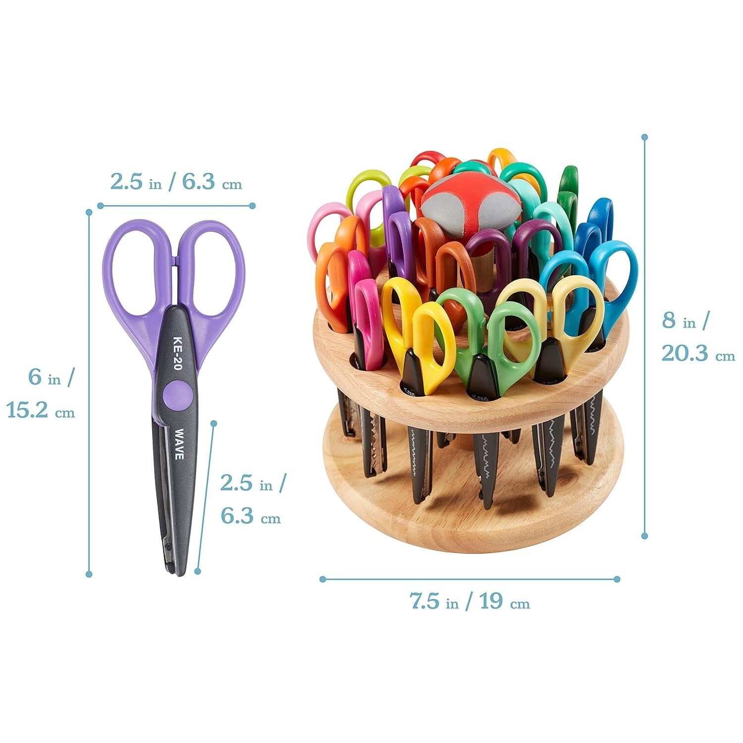 18-Piece Decorative Scissors Set with Rotating Hardwood Rack for Crafting