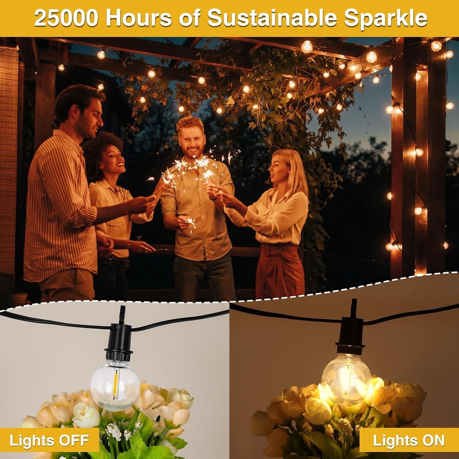Eco-Friendly 100FT Solar String Lights - Waterproof with 30 Shatterproof Bulbs