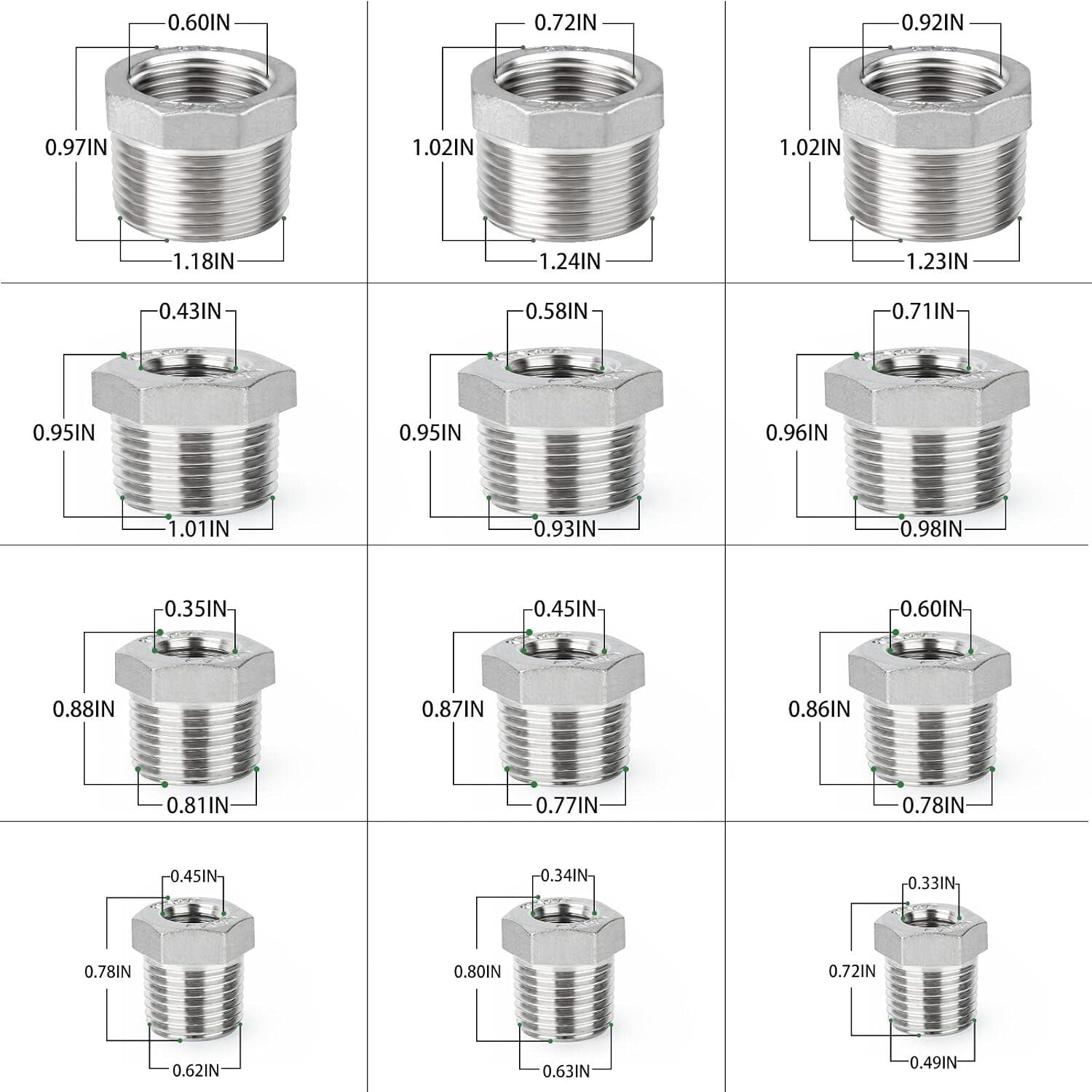 Versatile 24-Piece Hex Bushing Fitting Kit Made of Corrosion-Resistant Steel