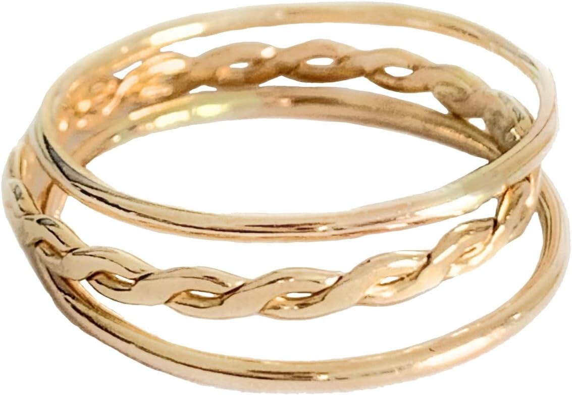Unisex 14K Gold Fill Stackable Toe Ring Set - 3 Rings: Braid & Skinny Bands
