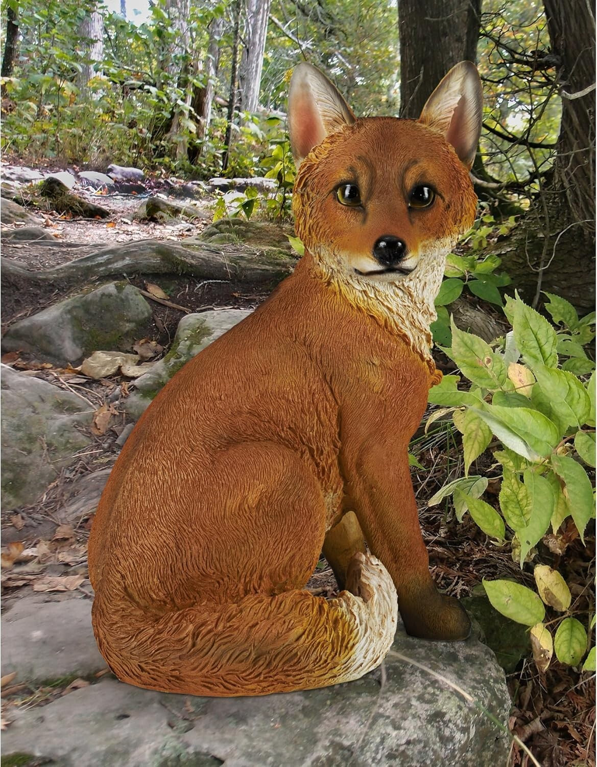Whimsical Lifelike Woodie The Fox Sculpture - Garden Accent 10 Inches Wide