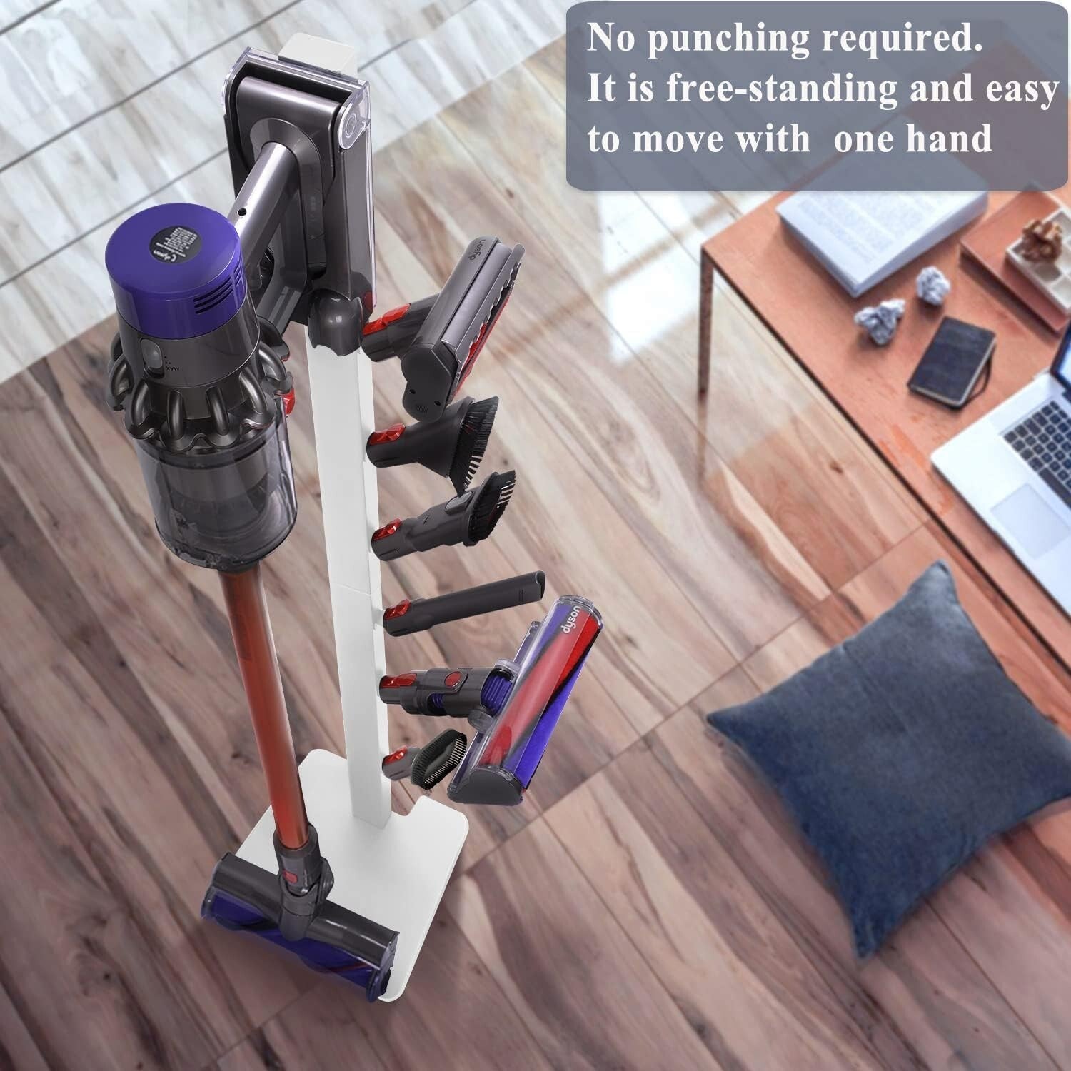 Sturdy Metal Organizer for Cordless Vacuums - 6 Hooks, No Wall Drilling Required