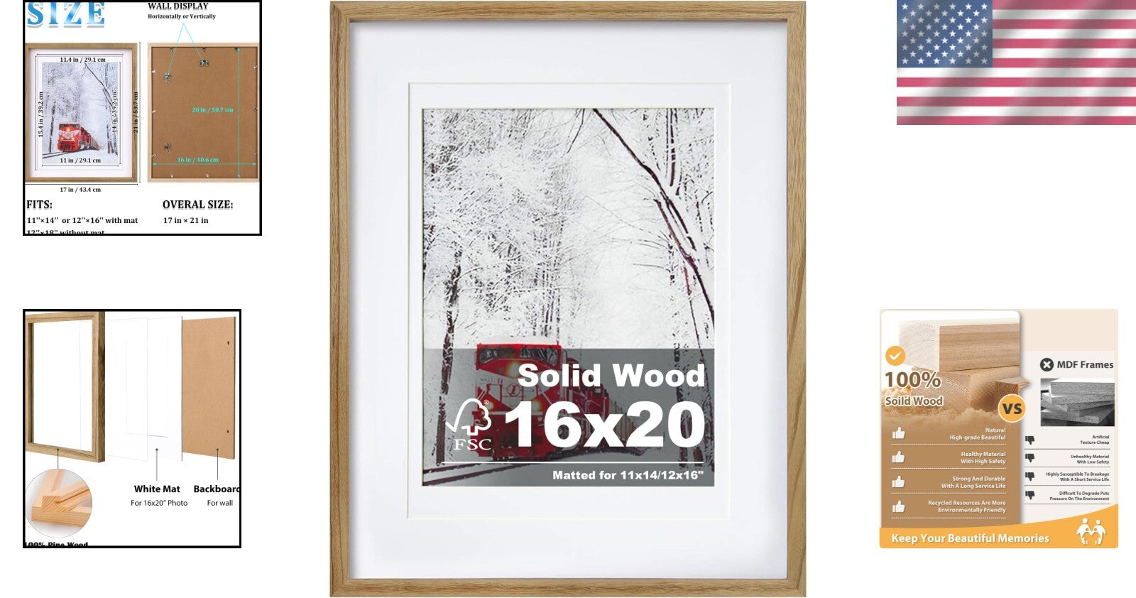 Superior Quality 16x20 Picture Frame: Solid Wood with Plexiglass, Ideal Gift