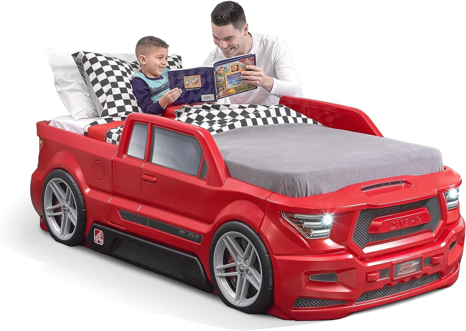 Vibrant Red Twin Car Bed with Working Headlights - Ideal for Creative Toddlers