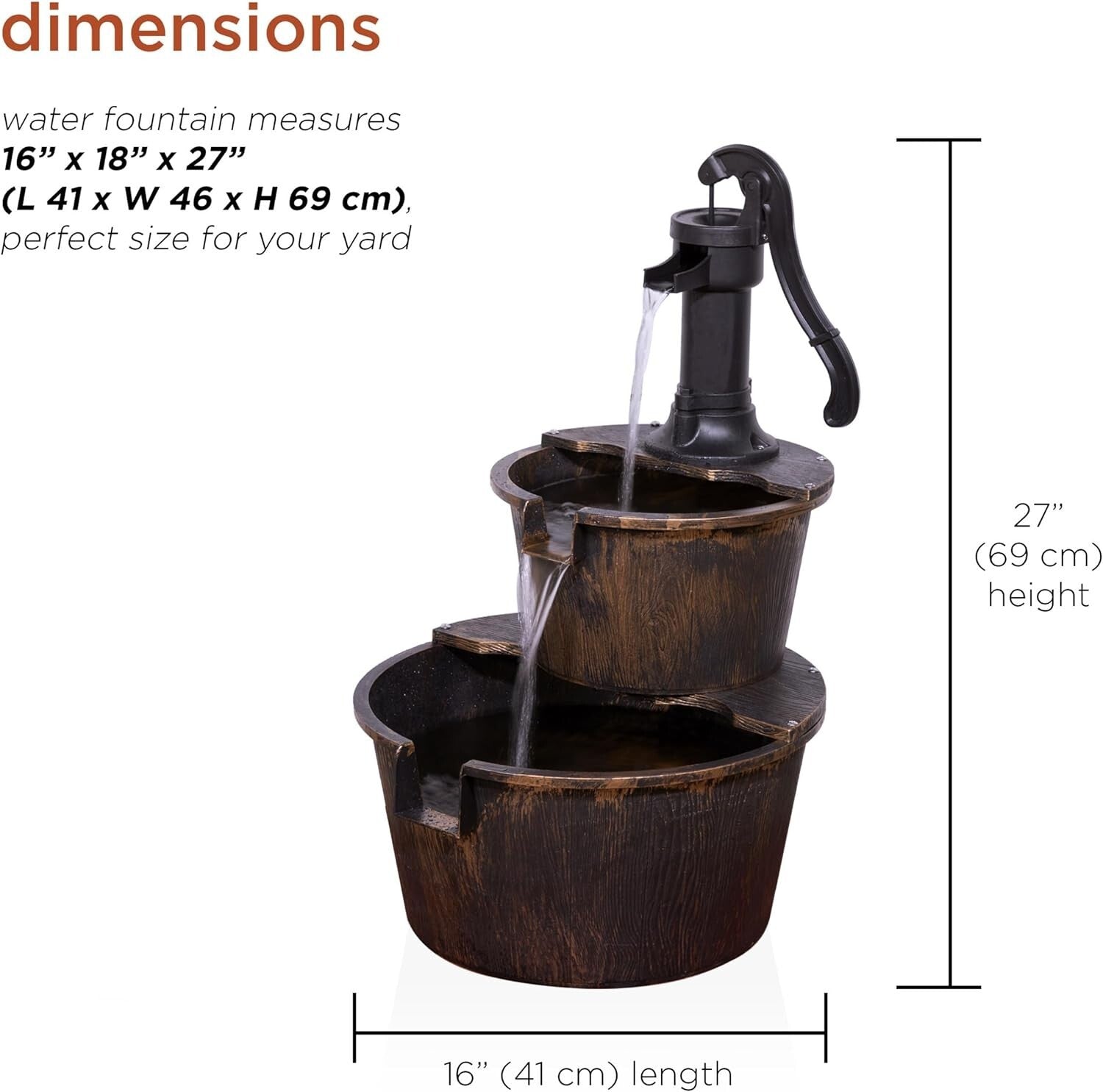 Charming 27” H Bronze Barrel and Pump Fountain for Tranquil Gardens