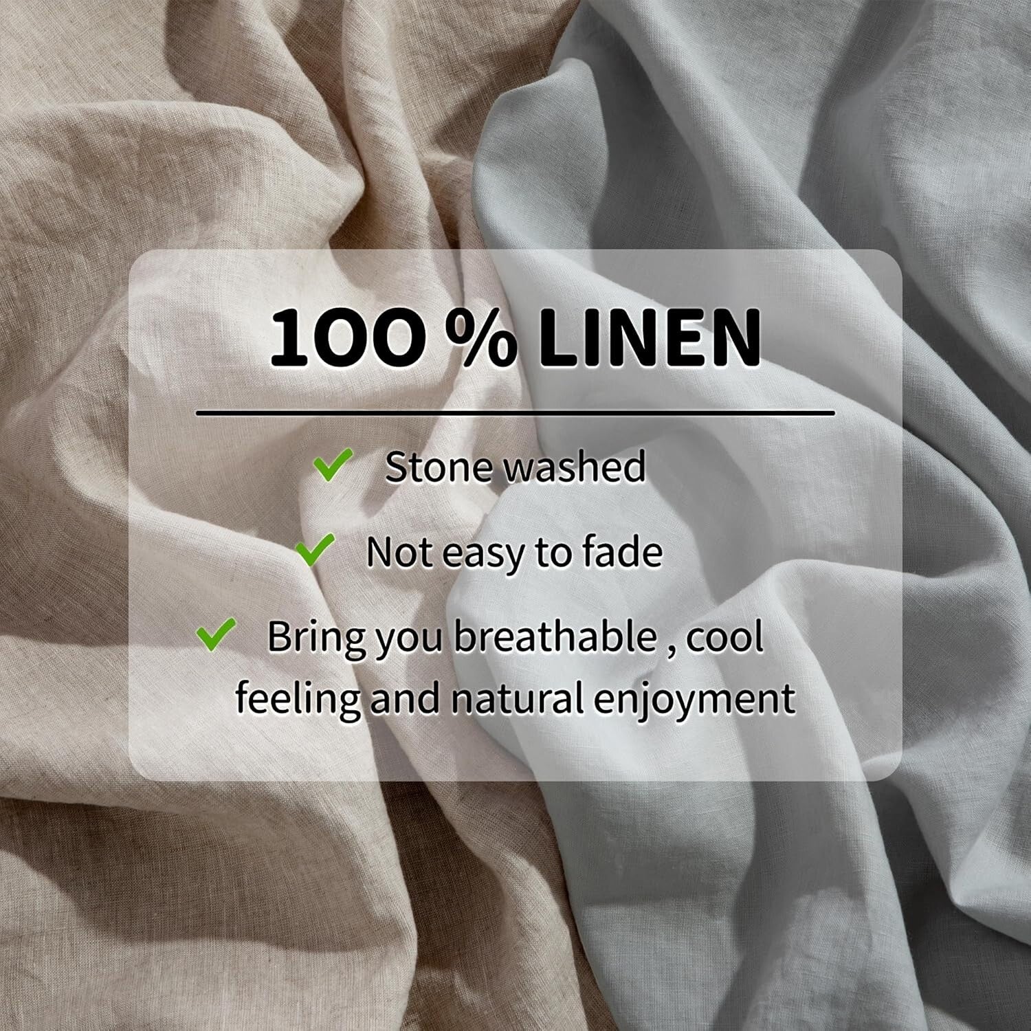 Breathable 100% Linen Bed Sheets Set, Full Size, Deep Pocket, All Season Comfort