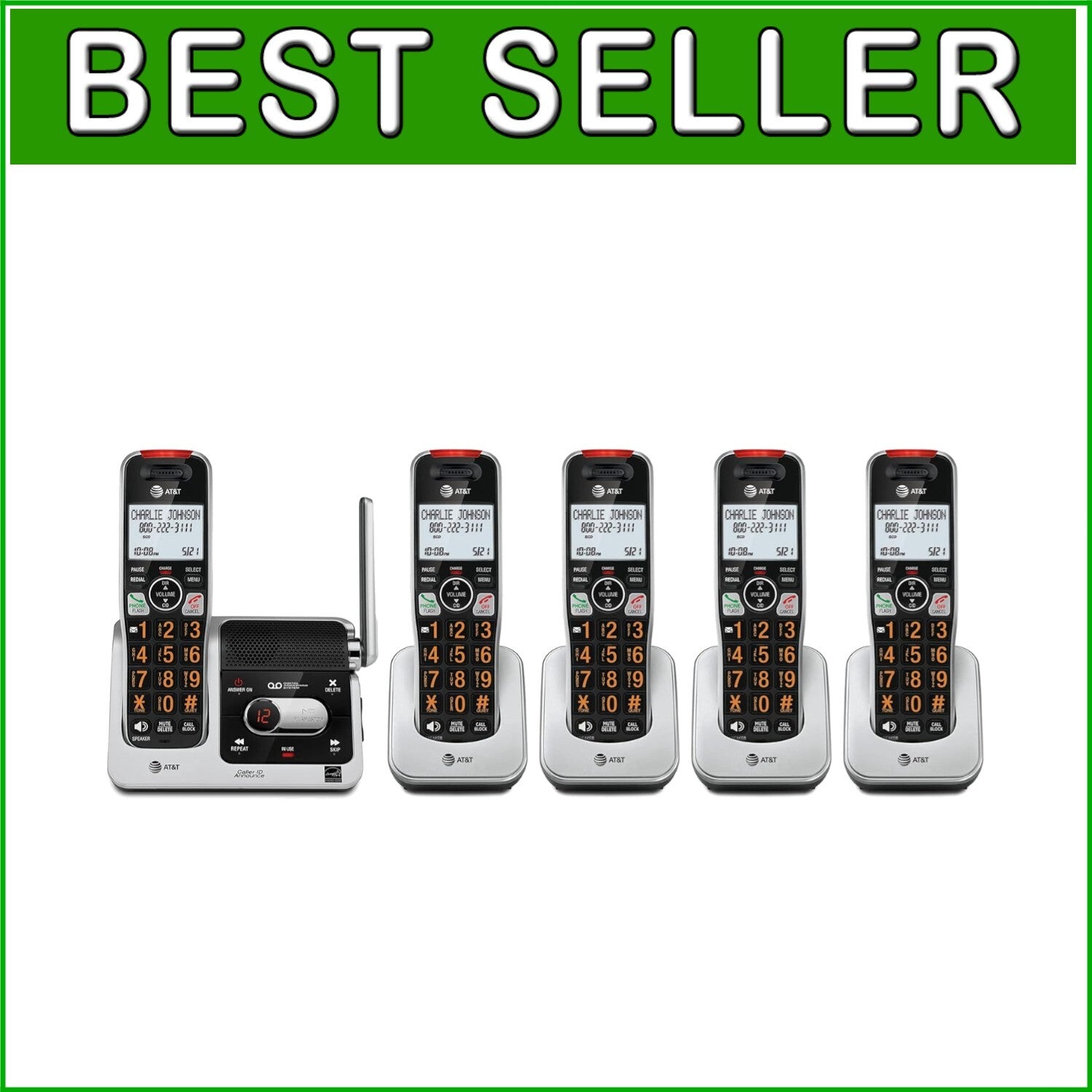 5-Handset Cordless Phone with Audio Assist, Answering Machine, and Call Blocker