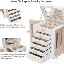 Load image into Gallery viewer, Stylish White Jewelry Box with 5 Drawers &amp; Mirror - Ideal for Rings &amp; Necklaces
