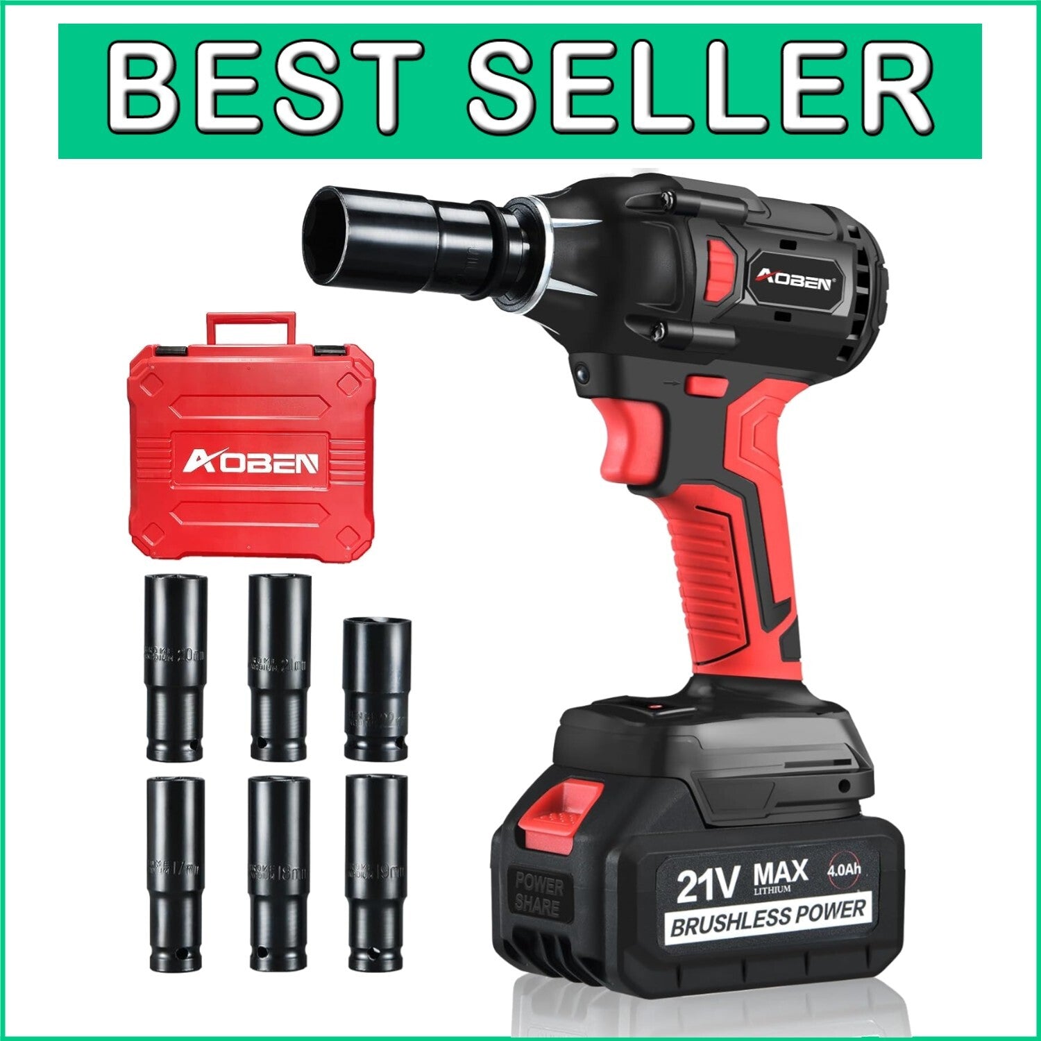 Ergonomic Cordless Impact Wrench - 400N.m Torque with 6 Sockets & Tool Bag