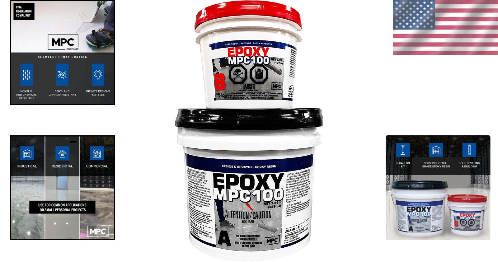 100% Solids Industrial-Grade Epoxy Floor Coating - Water Resistant 3 Gallons Kit