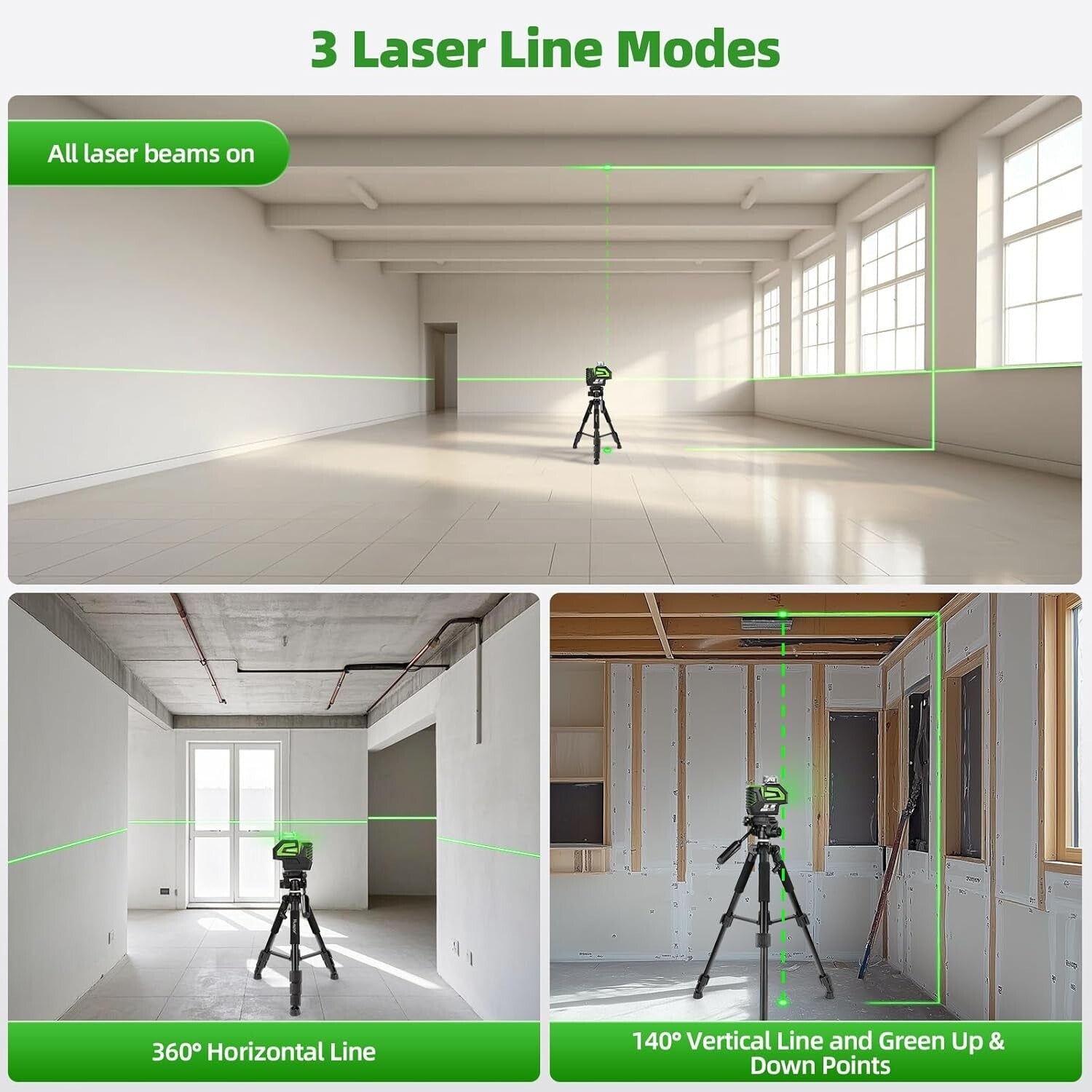 Versatile Green Laser Level with Adjustable Line Brightness & Robust Carry Case