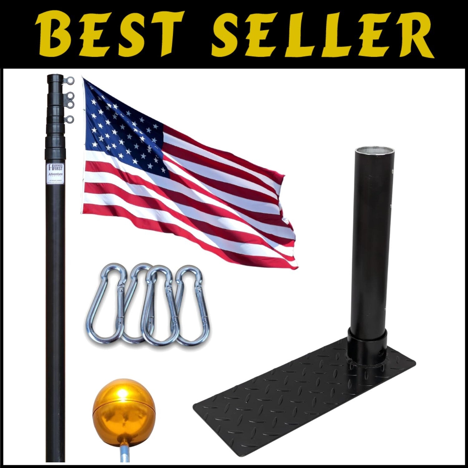 20FT Tailgate Flag Pole Kit with Stainless Steel Mount & Car Protector Pad