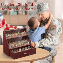 Load image into Gallery viewer, Solid Wood Coin Display Case - Holds 100 Military Medals, No Assembly Required