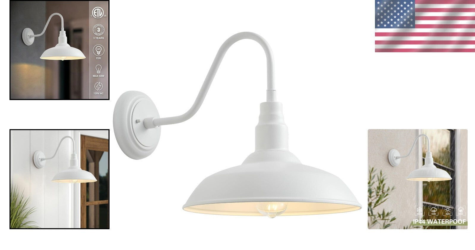 14-Inch Gooseneck Barn Light Fixture – Waterproof Sconce for Porch & Garage