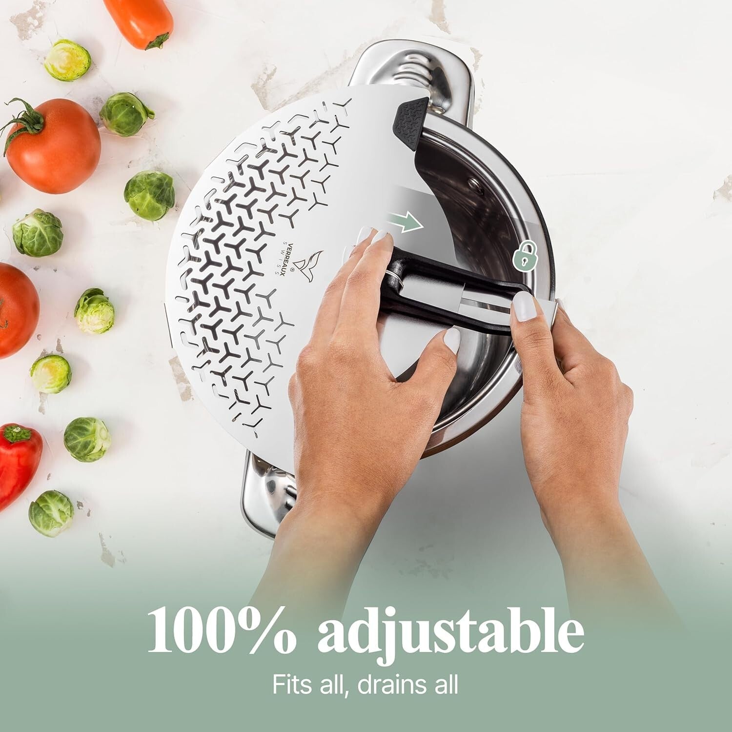 Premium Stainless Steel Clip-On Pasta Strainer 5.5-10'' - Space-Saving Design