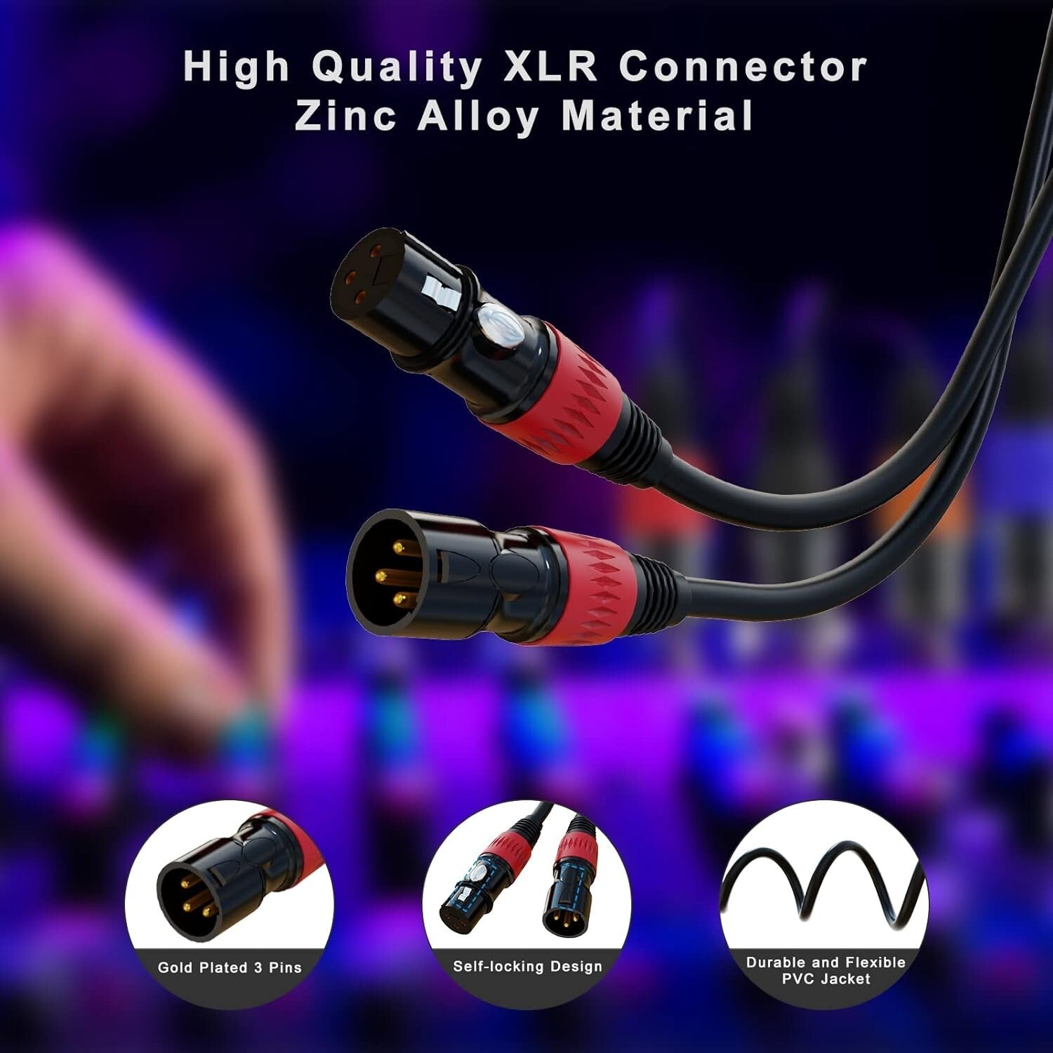 100ft Gold-Plated XLR Male to Female Cable 4-Pack - Tangle-Free Audio Solution