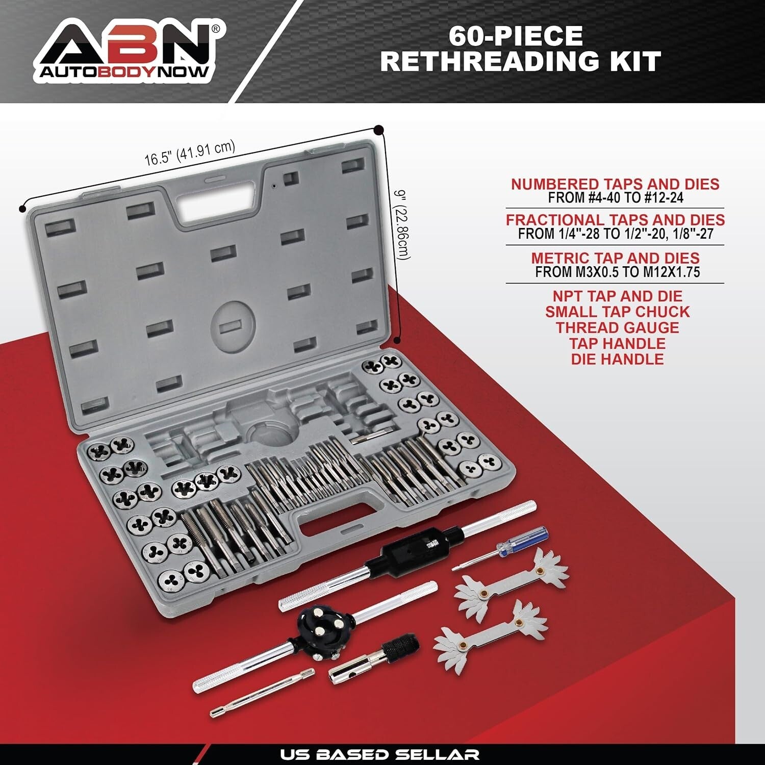 Durable 60-Piece Rethreading Kit for Metric and SAE Threads - Includes Case