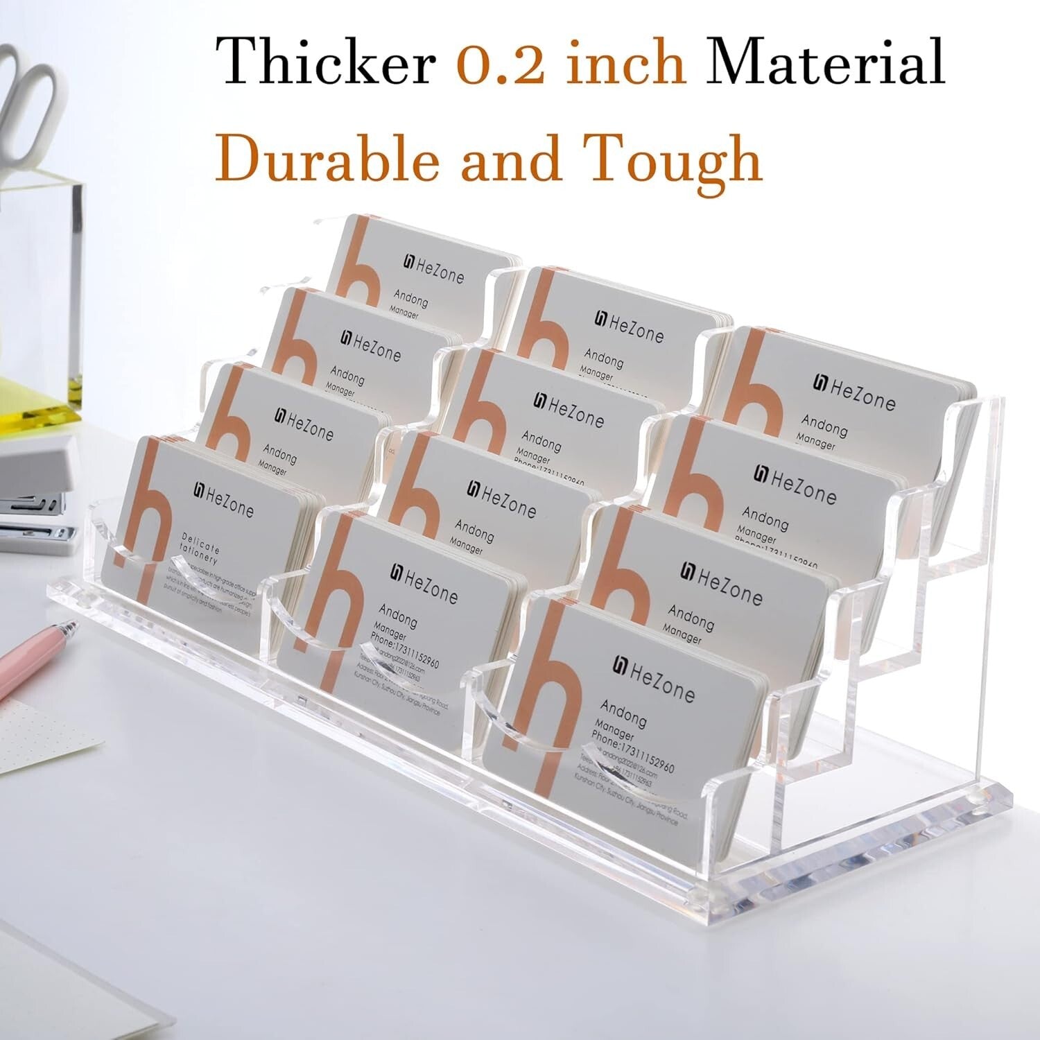 Elegant 12-Slot Acrylic Business Card Holder - Displays 600 Cards on Your Desk