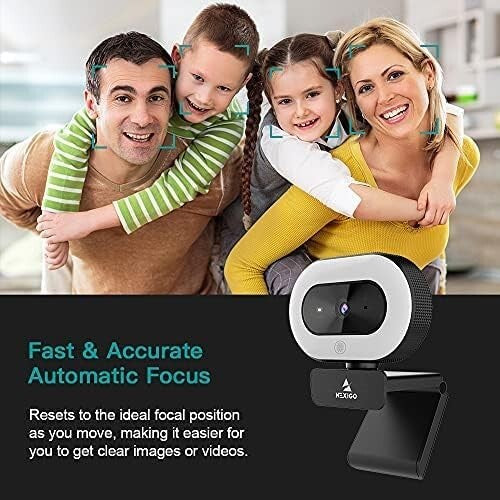 1080P HD Webcam with Ring Light & Auto-Focus for Zoom & Online Learning