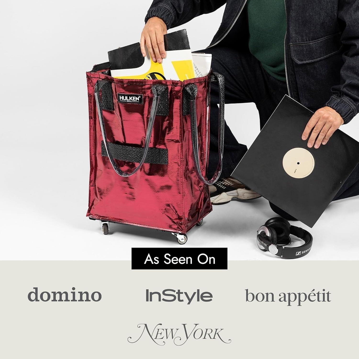 Effortless Cosmic Red Grocery Bag with Swivel Wheels - Folds Flat for Storage