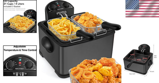 1700-Watt Stainless Steel Triple Basket Deep Fryer with Odor Filter, 4L Capacity