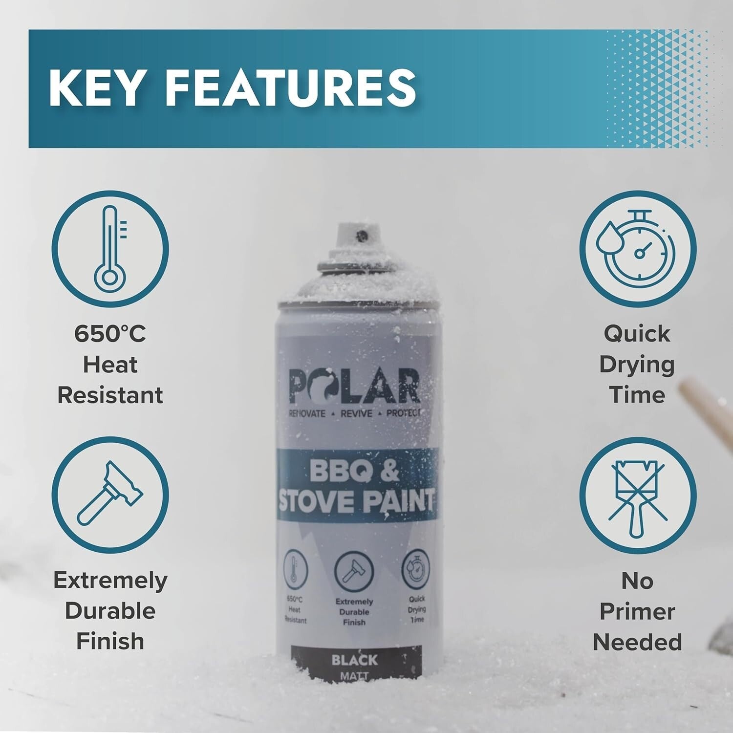 Polar BBQ Spray Paint - Matte Black - Heat Resistant Up to 650°C, Pack of 6
