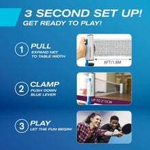 Load image into Gallery viewer, Portable All-in-One Ping Pong Set with Retractable Net - Perfect for Any Table