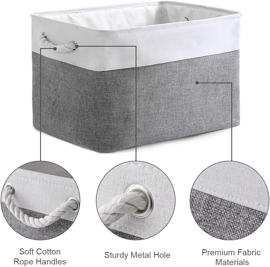Elegant White & Grey 3 Pack Storage Baskets - Ideal for Toys, Clothes & Storage