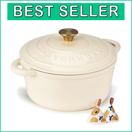 Exceptional Heat Retention 5.5QT Cast Iron Pot with Lid & Potholders Included