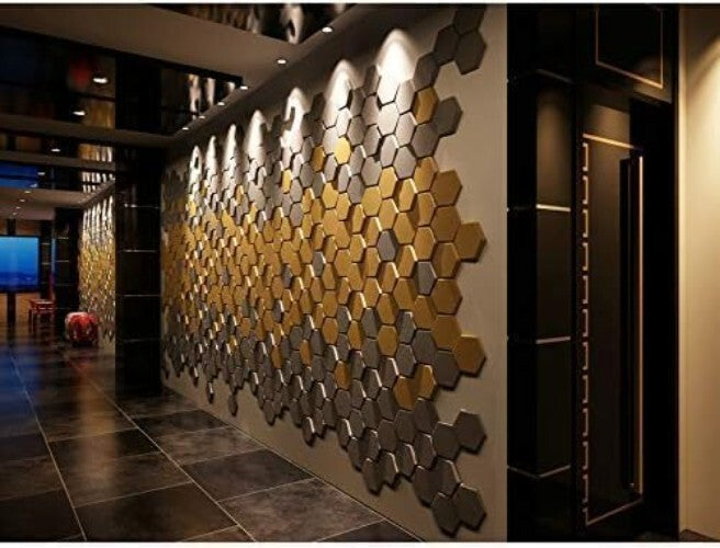 Elegant 20-Piece Gold Hexagon Faux Leather 3D Wall Panels for Stylish Interiors